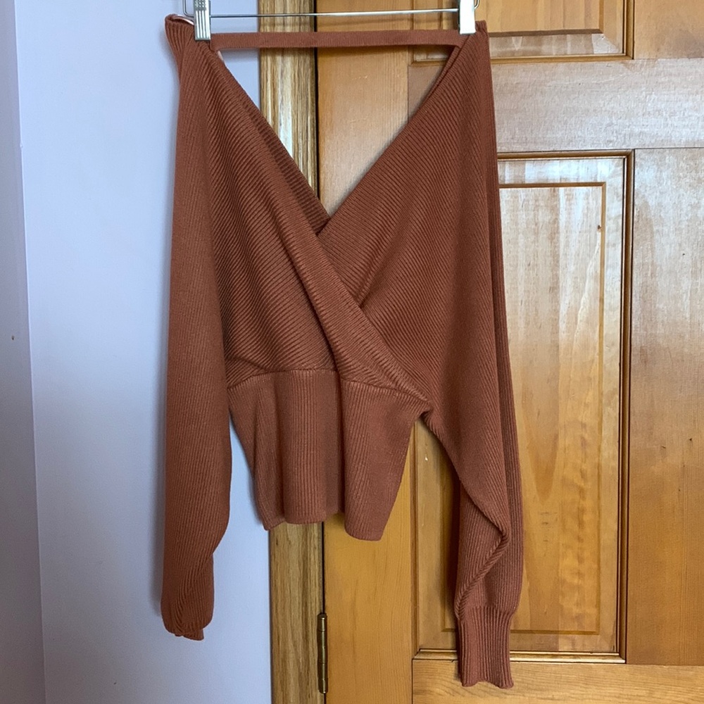 Ribbed Wrap Sweater Top